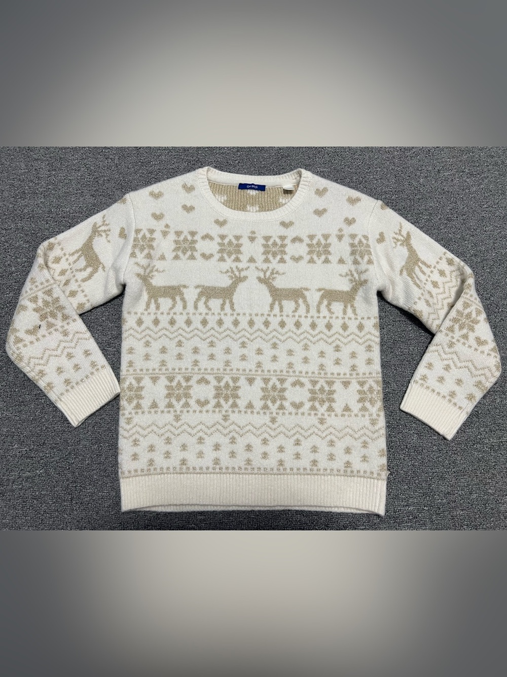 Kid’s Soft Ivory Holiday Reindeer Crewneck Sweater 8T
